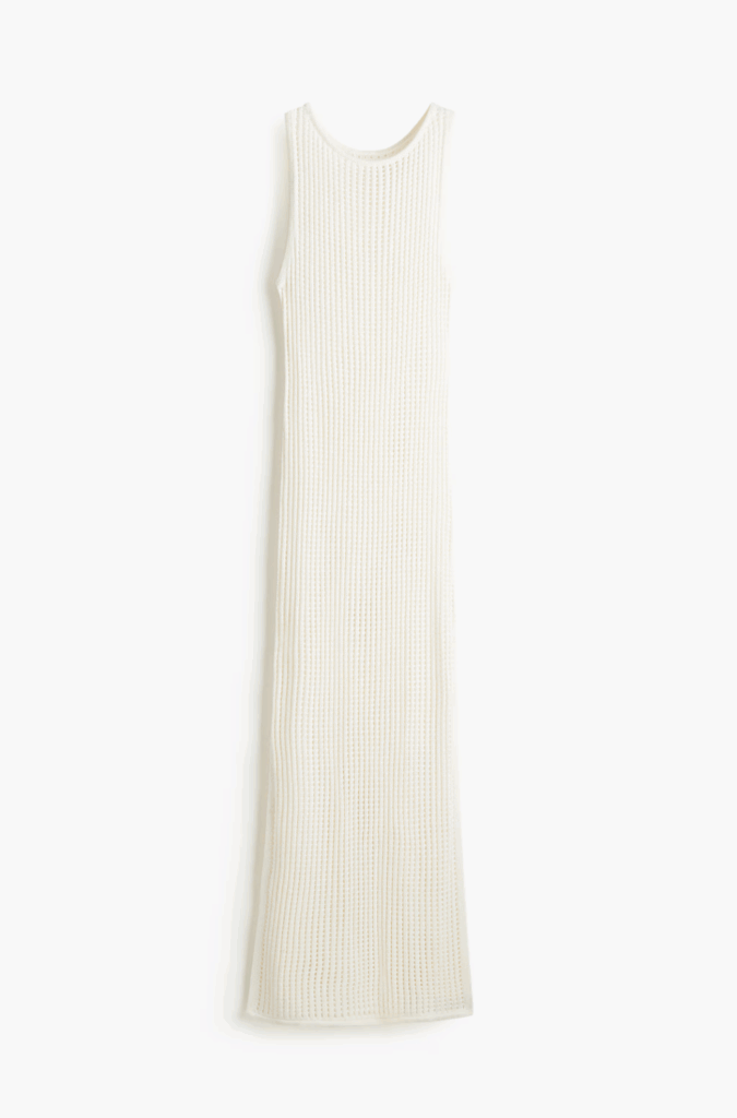 White Pointelle-Knit Beach Dress